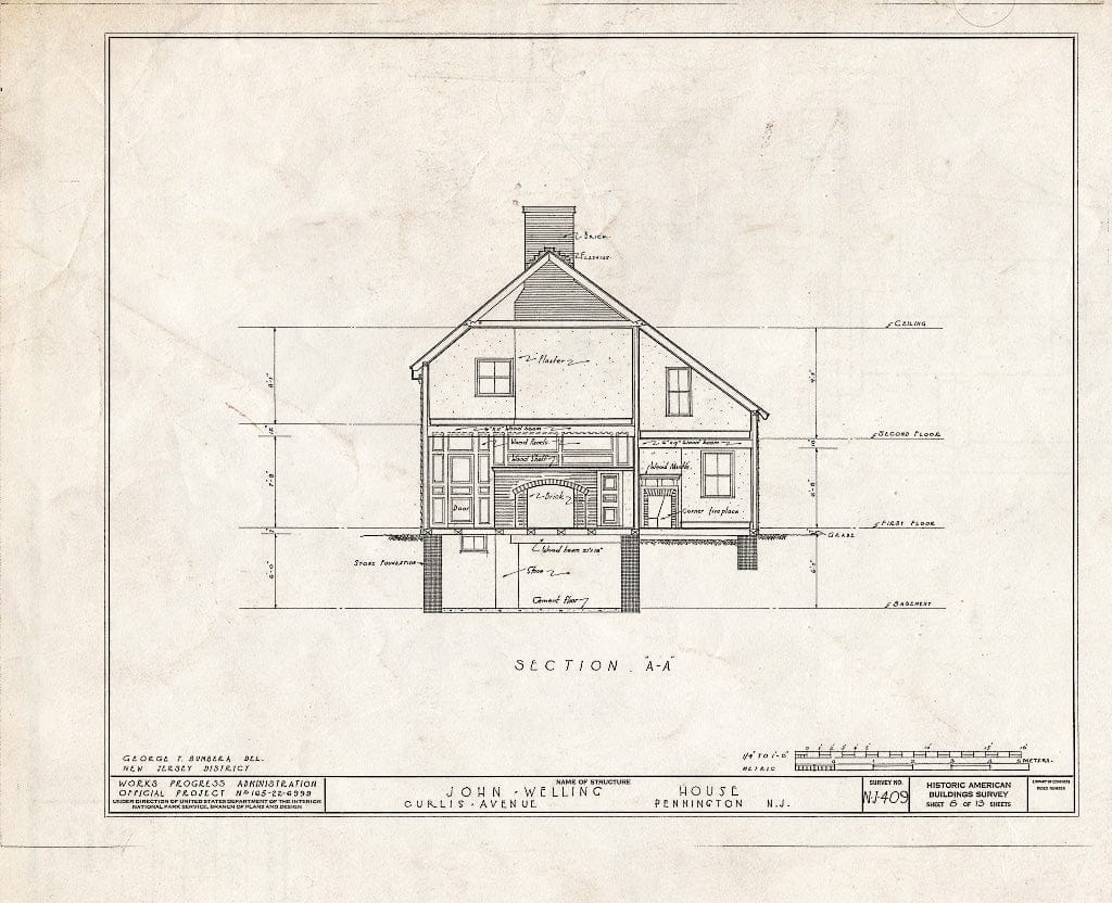 Blueprint HABS NJ,11-Pent,1- (Sheet 8 of 13) - John Welling House, Curlis Avenue, Pennington, Mercer County, NJ