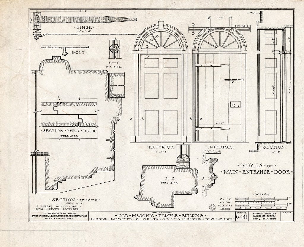 Blueprint HABS NJ,11-Tret,5- (Sheet 7 of 8) - Old Masonic Temple, South Willow & West Lafaytette Streets, Trenton, Mercer County, NJ