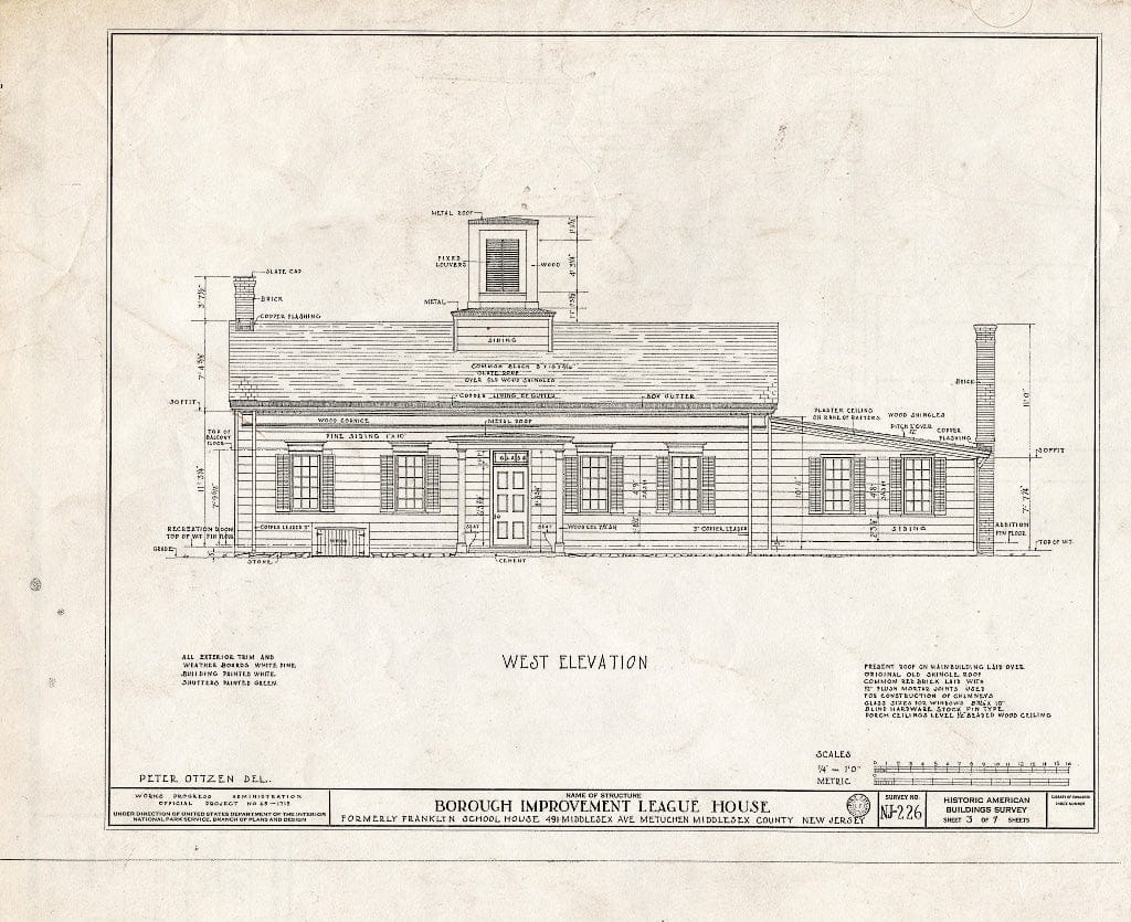 Blueprint HABS NJ,12-METU,2- (Sheet 3 of 7) - Borough Improvement League House, 491 Middlesex Avenue, Metuchen, Middlesex County, NJ