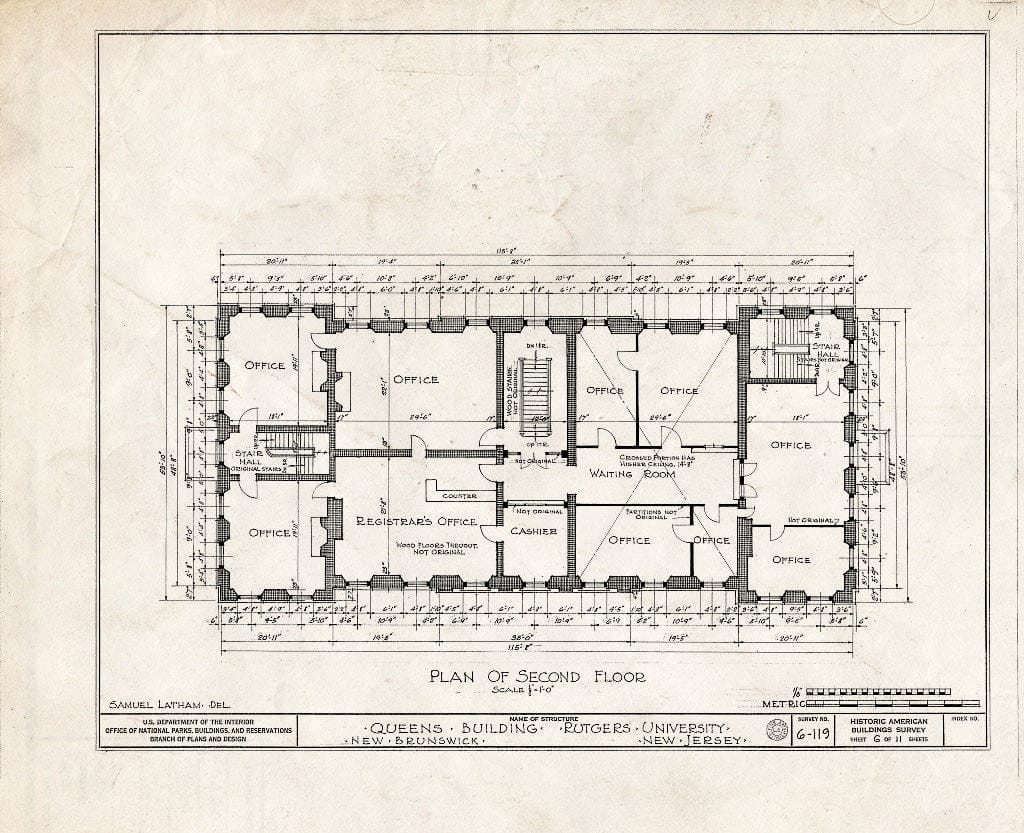 Blueprint HABS NJ,12-NEBRU,4- (Sheet 6 of 11) - Queen's Building, Somerset Street, New Brunswick, Middlesex County, NJ