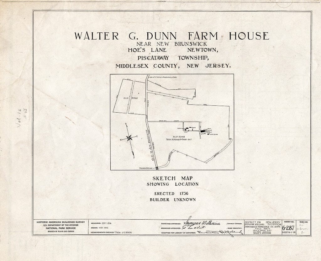 Blueprint HABS NJ,12-NEBRU.V,2- (Sheet 0 of 14) - Walter G. Dunn Farmhouse, Hoe's Lane, Newtown, Middlesex County, NJ
