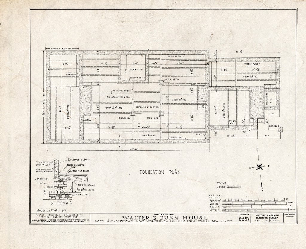 Blueprint HABS NJ,12-NEBRU.V,2- (Sheet 1 of 14) - Walter G. Dunn Farmhouse, Hoe's Lane, Newtown, Middlesex County, NJ