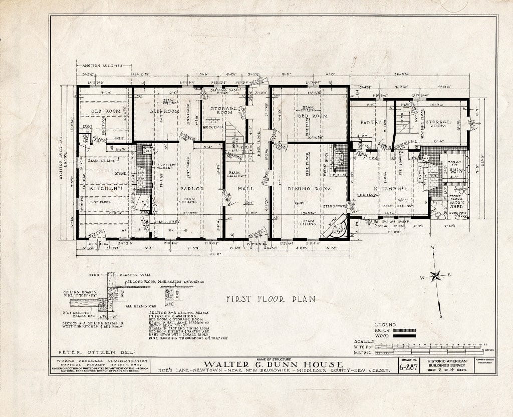 Blueprint HABS NJ,12-NEBRU.V,2- (Sheet 2 of 14) - Walter G. Dunn Farmhouse, Hoe's Lane, Newtown, Middlesex County, NJ