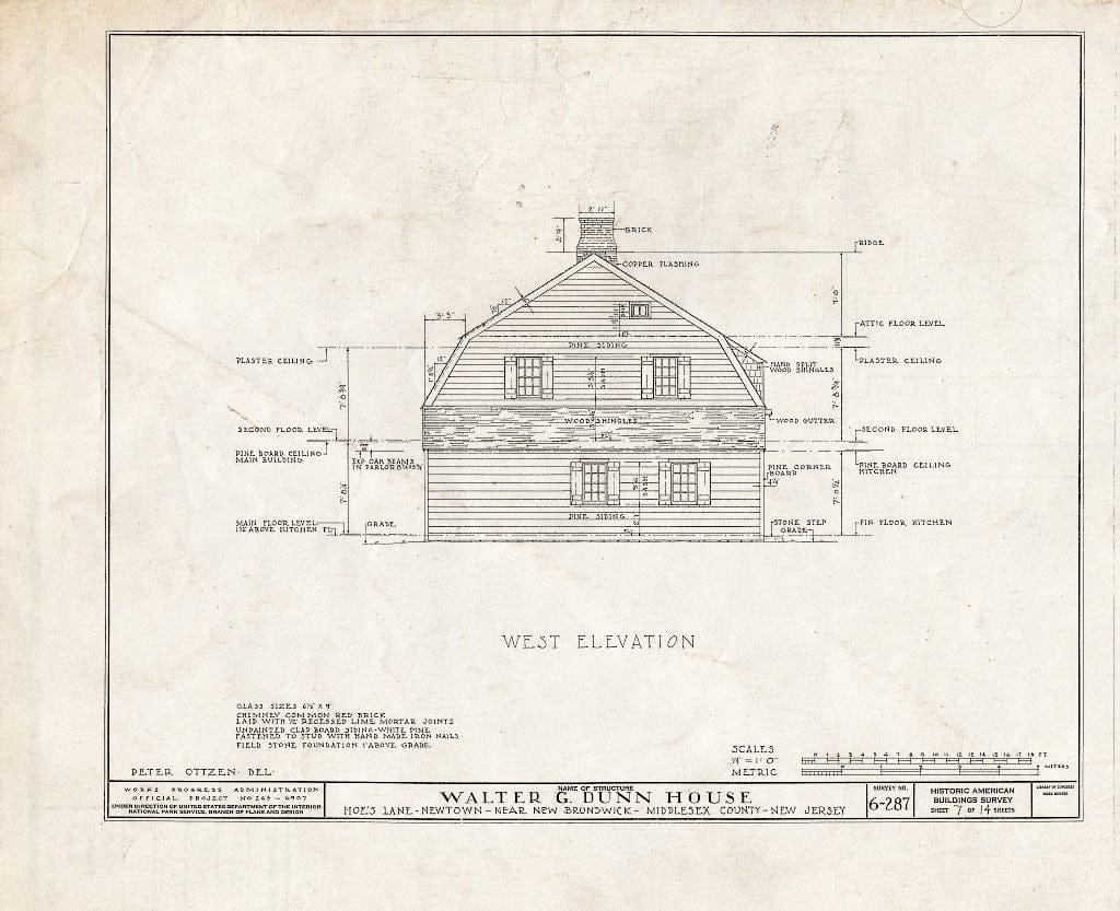 Blueprint HABS NJ,12-NEBRU.V,2- (Sheet 7 of 14) - Walter G. Dunn Farmhouse, Hoe's Lane, Newtown, Middlesex County, NJ