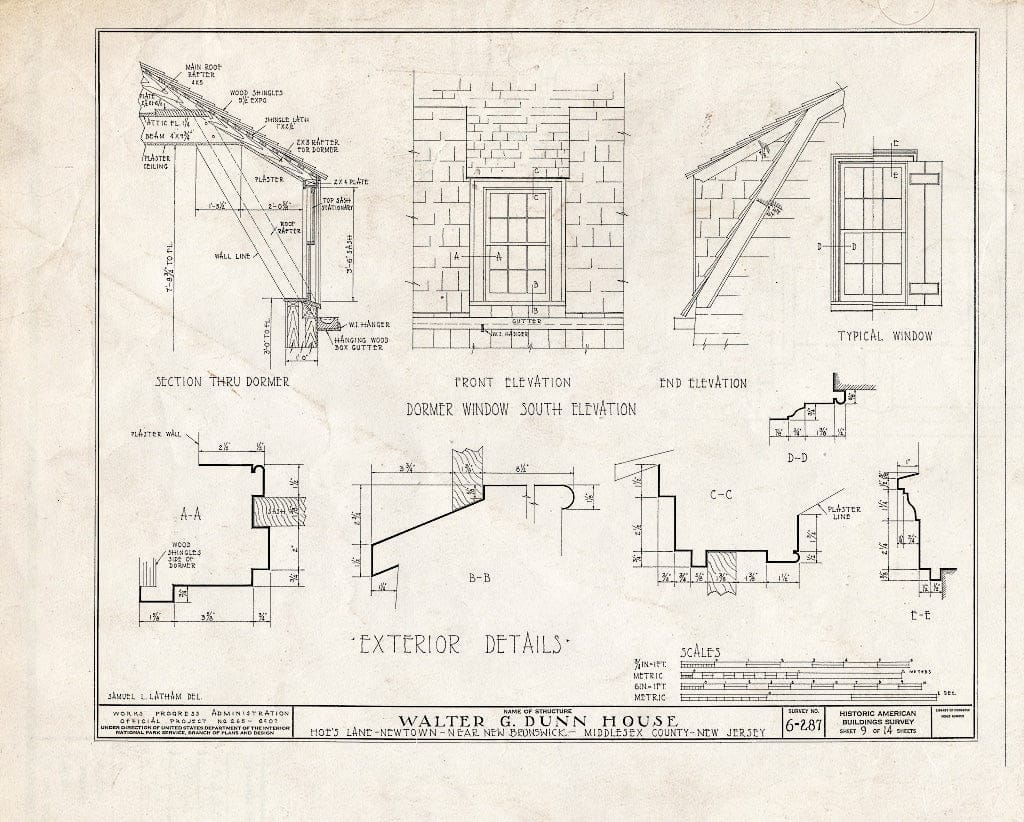 Blueprint HABS NJ,12-NEBRU.V,2- (Sheet 9 of 14) - Walter G. Dunn Farmhouse, Hoe's Lane, Newtown, Middlesex County, NJ