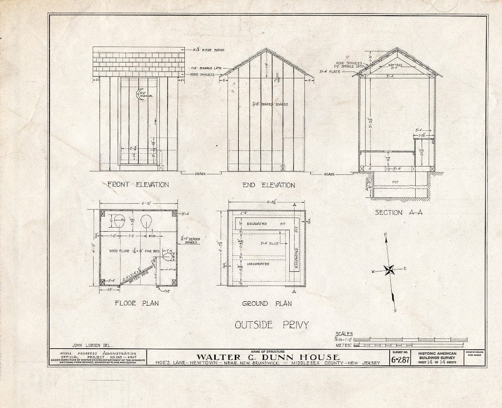 Blueprint HABS NJ,12-NEBRU.V,2- (Sheet 14 of 14) - Walter G. Dunn Farmhouse, Hoe's Lane, Newtown, Middlesex County, NJ