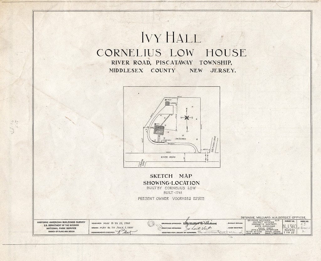 Blueprint HABS NJ,12-NEBRU.V,3- (Sheet 0 of 22) - Ivy Hall, 1225 River Road, Piscataway, Middlesex County, NJ