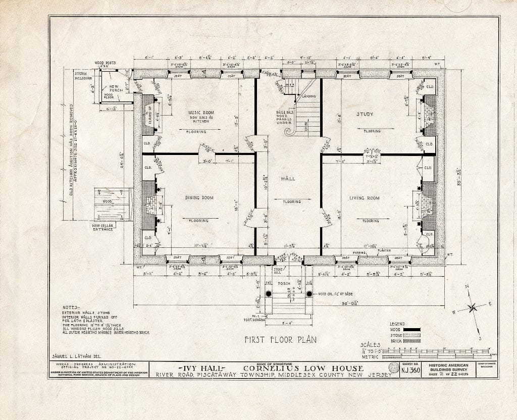 Blueprint HABS NJ,12-NEBRU.V,3- (Sheet 2 of 22) - Ivy Hall, 1225 River Road, Piscataway, Middlesex County, NJ