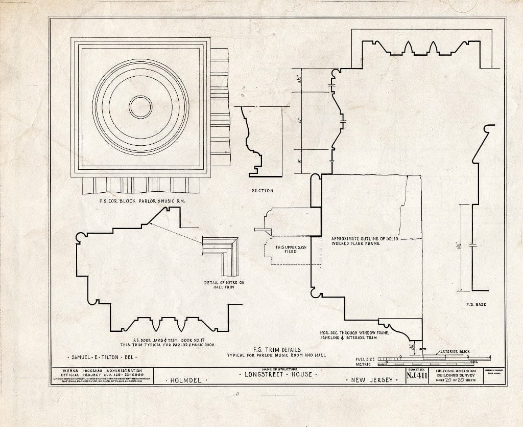 Blueprint HABS NJ,13-Holm,1- (Sheet 20 of 20) - Longstreet House, Holmdel, Monmouth County, NJ