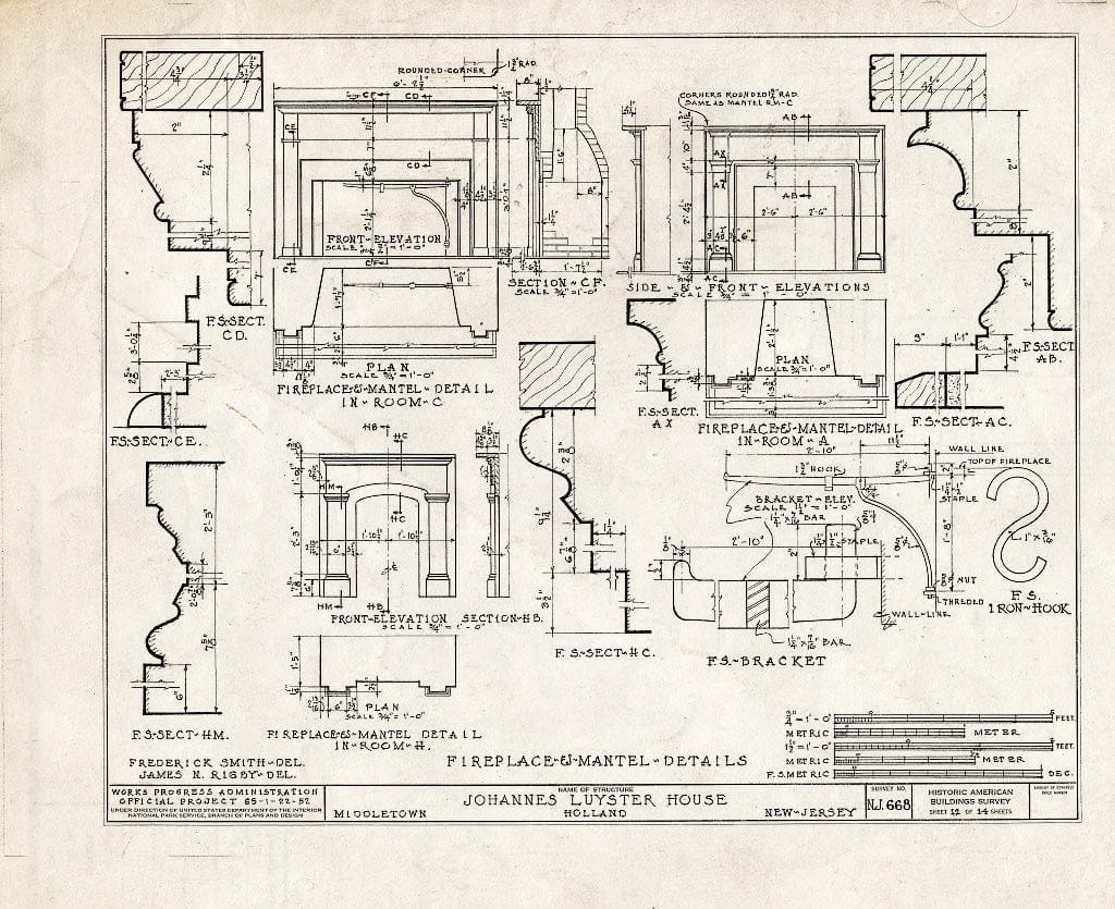 Blueprint HABS NJ,13-HOL,2- (Sheet 12 of 14) - Johannes Luyster House, Laurel Avenue & Middleton Road, Holland, Monmouth County, NJ