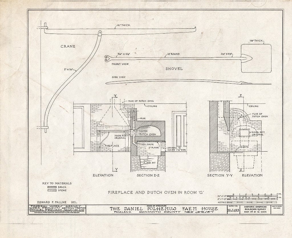 Blueprint HABS NJ,13-PHAL.V,1- (Sheet 14 of 16) - Daniel Polhemus Farmhouse, Phalanx, Monmouth County, NJ