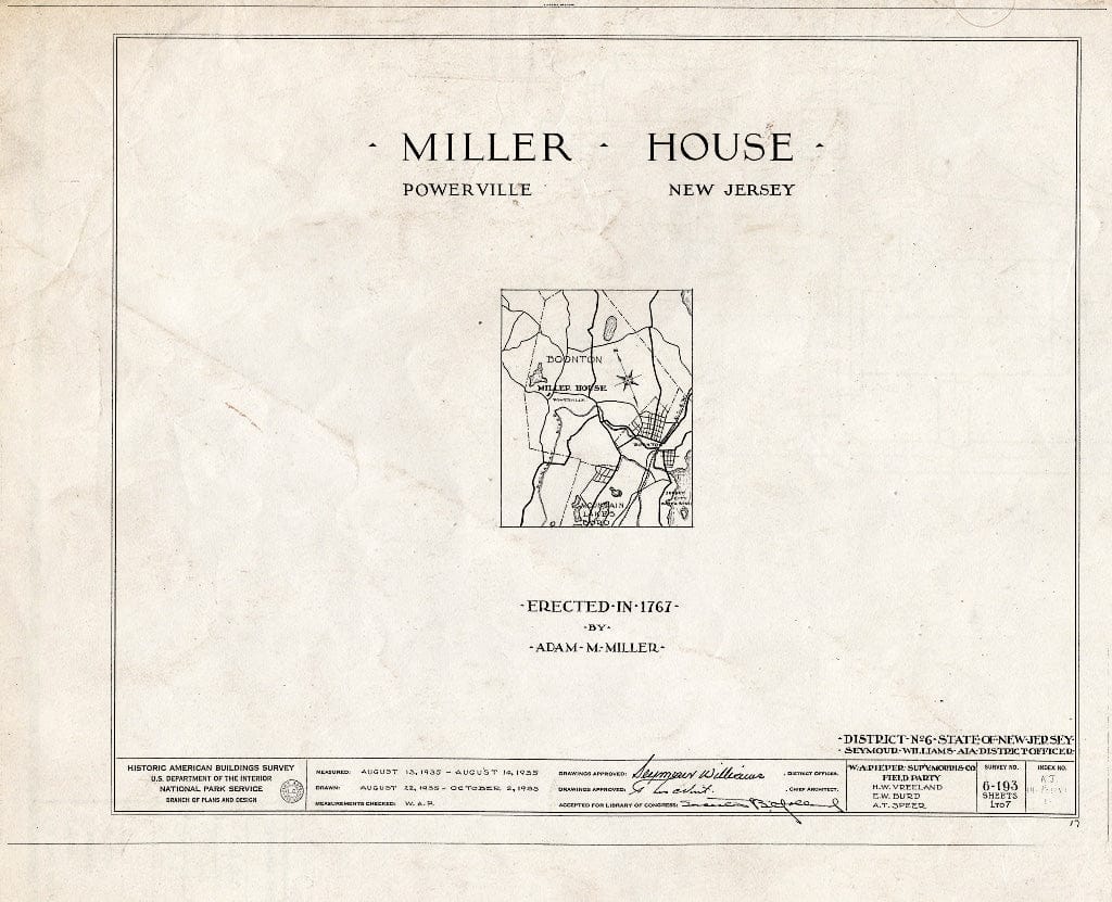 Blueprint HABS NJ,14-POWVI,1- (Sheet 0 of 7) - Adam Miller House at Powerville, Powerville, Morris County, NJ