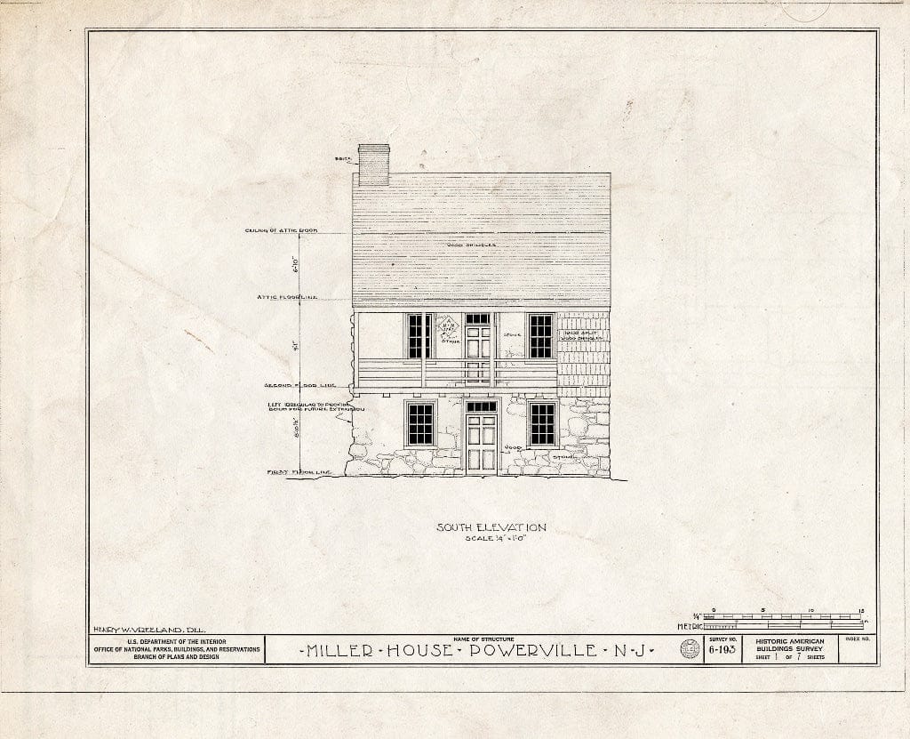 Blueprint HABS NJ,14-POWVI,1- (Sheet 1 of 7) - Adam Miller House at Powerville, Powerville, Morris County, NJ