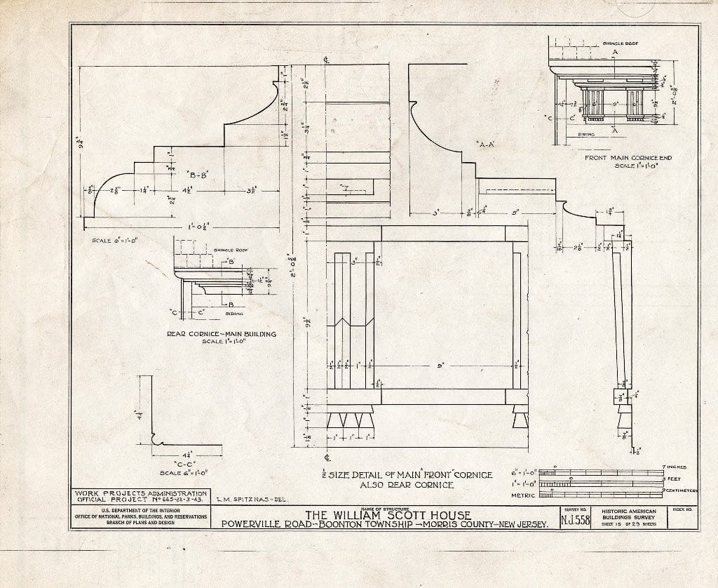 Blueprint HABS NJ,14-POWVI,2- (Sheet 15 of 29) - William Scott Mansion House, Powerville Road, Powerville, Morris County, NJ