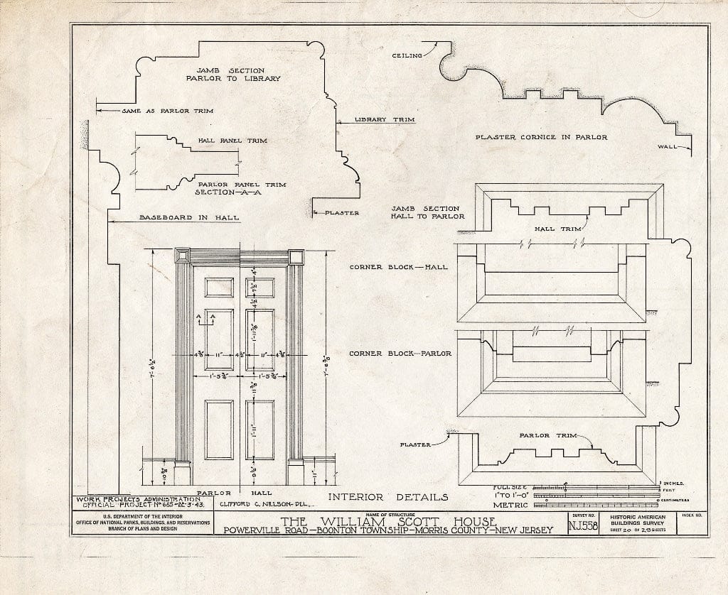 Blueprint HABS NJ,14-POWVI,2- (Sheet 20 of 29) - William Scott Mansion House, Powerville Road, Powerville, Morris County, NJ