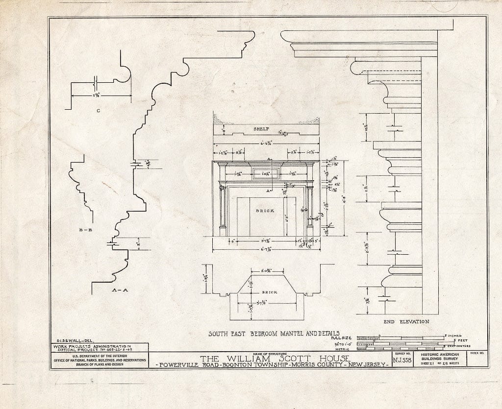 Blueprint HABS NJ,14-POWVI,2- (Sheet 21 of 29) - William Scott Mansion House, Powerville Road, Powerville, Morris County, NJ