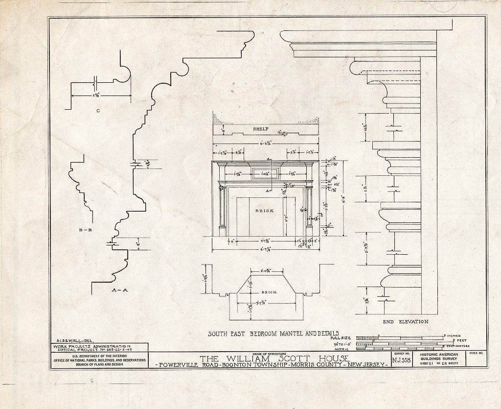 Blueprint HABS NJ,14-POWVI,2- (Sheet 21 of 29) - William Scott Mansion House, Powerville Road, Powerville, Morris County, NJ