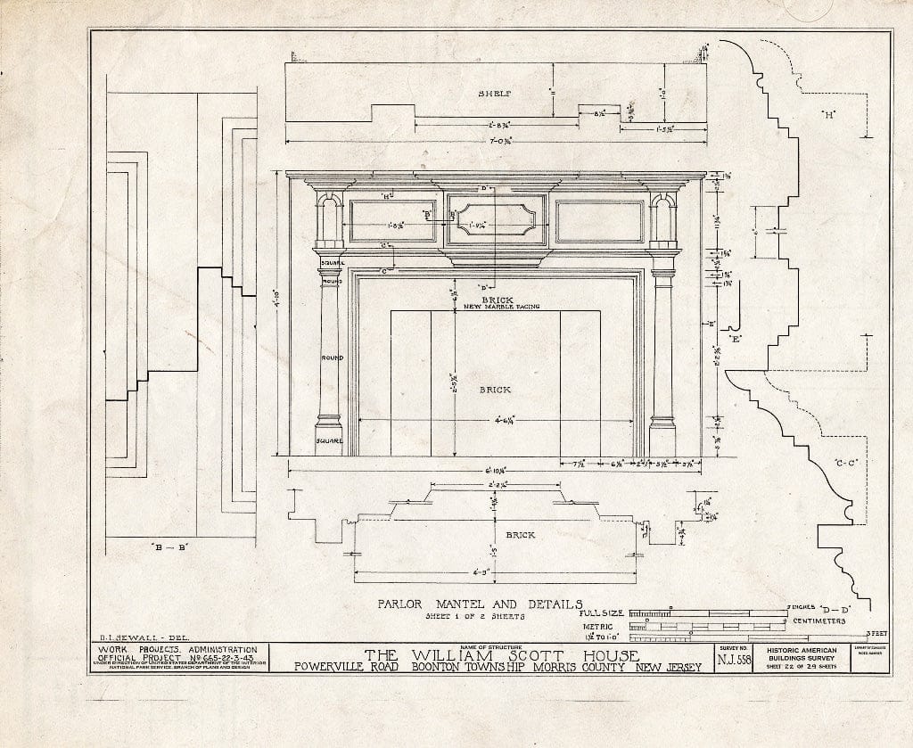 Blueprint HABS NJ,14-POWVI,2- (Sheet 22 of 29) - William Scott Mansion House, Powerville Road, Powerville, Morris County, NJ
