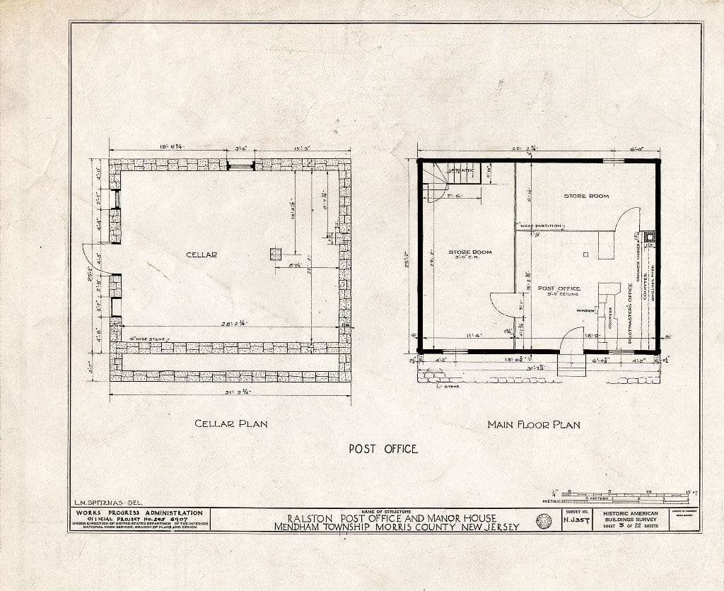 Blueprint HABS NJ,14-RAL,2- (Sheet 3 of 22) - Post Office, Ralston, Morris County, NJ