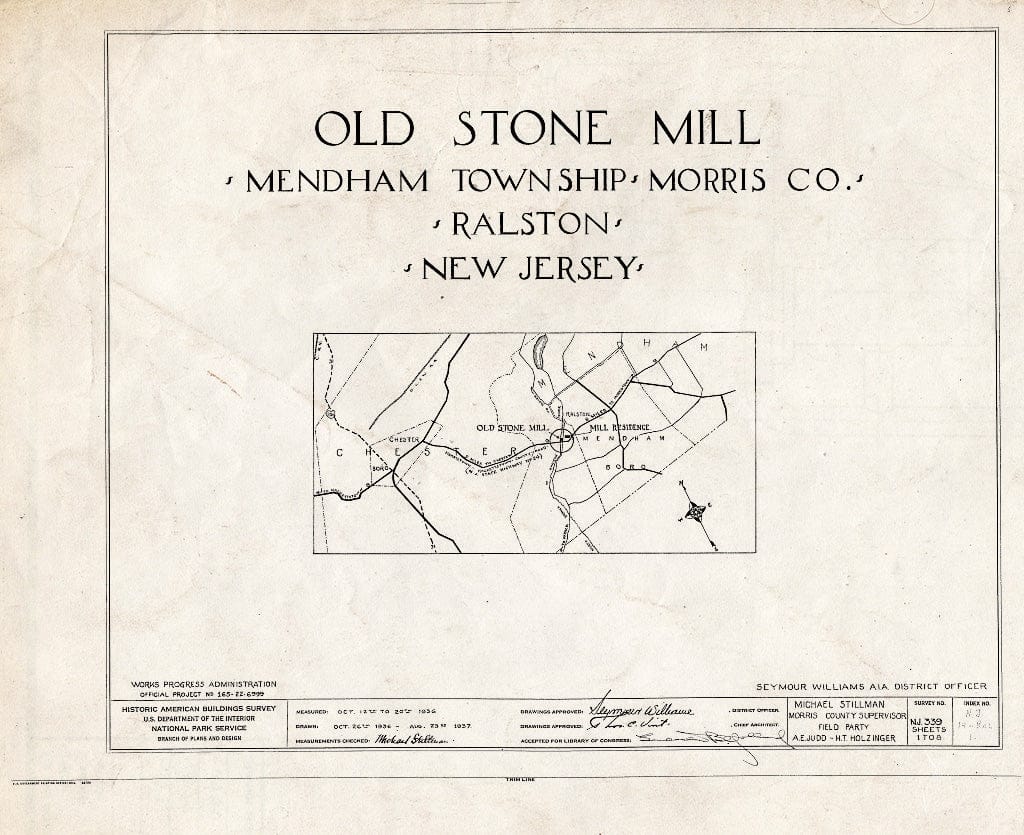 Blueprint HABS NJ,14-RAL,1- (Sheet 0 of 8) - John Ralston Mill, Ralston, Morris County, NJ