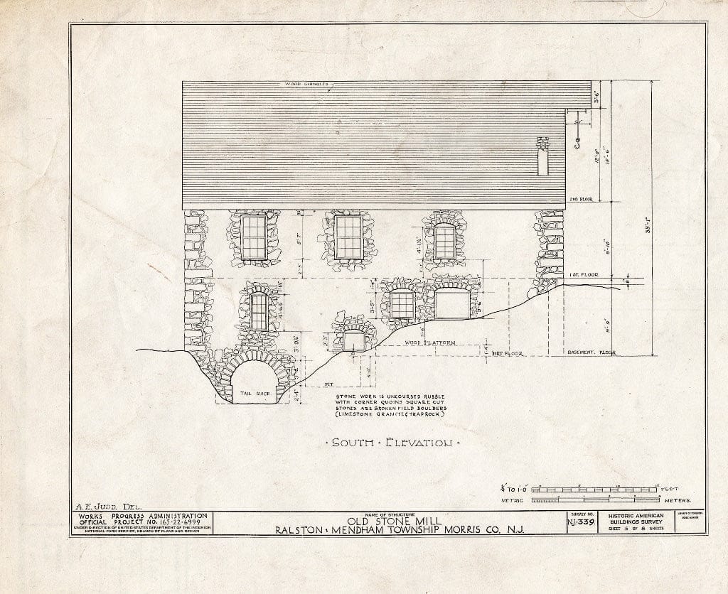 Blueprint HABS NJ,14-RAL,1- (Sheet 5 of 8) - John Ralston Mill, Ralston, Morris County, NJ