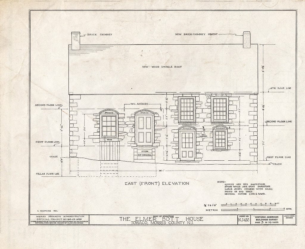 Blueprint HABS NJ,14-TOWA,1- (Sheet 3 of 10) - Elmer E. Bott House, State Highway No. 32, Towaco, Morris County, NJ