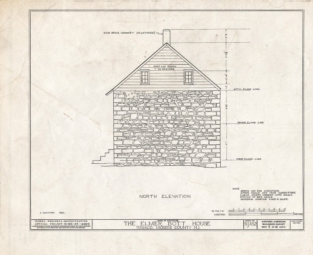 Blueprint HABS NJ,14-TOWA,1- (Sheet 5 of 10) - Elmer E. Bott House, State Highway No. 32, Towaco, Morris County, NJ