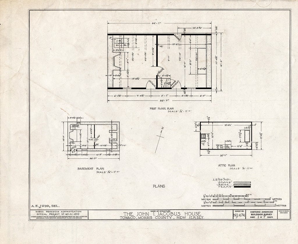 Blueprint HABS NJ,14-TOWA.V,1- (Sheet 1 of 7) - John T. Jacobus House, Towaco, Morris County, NJ
