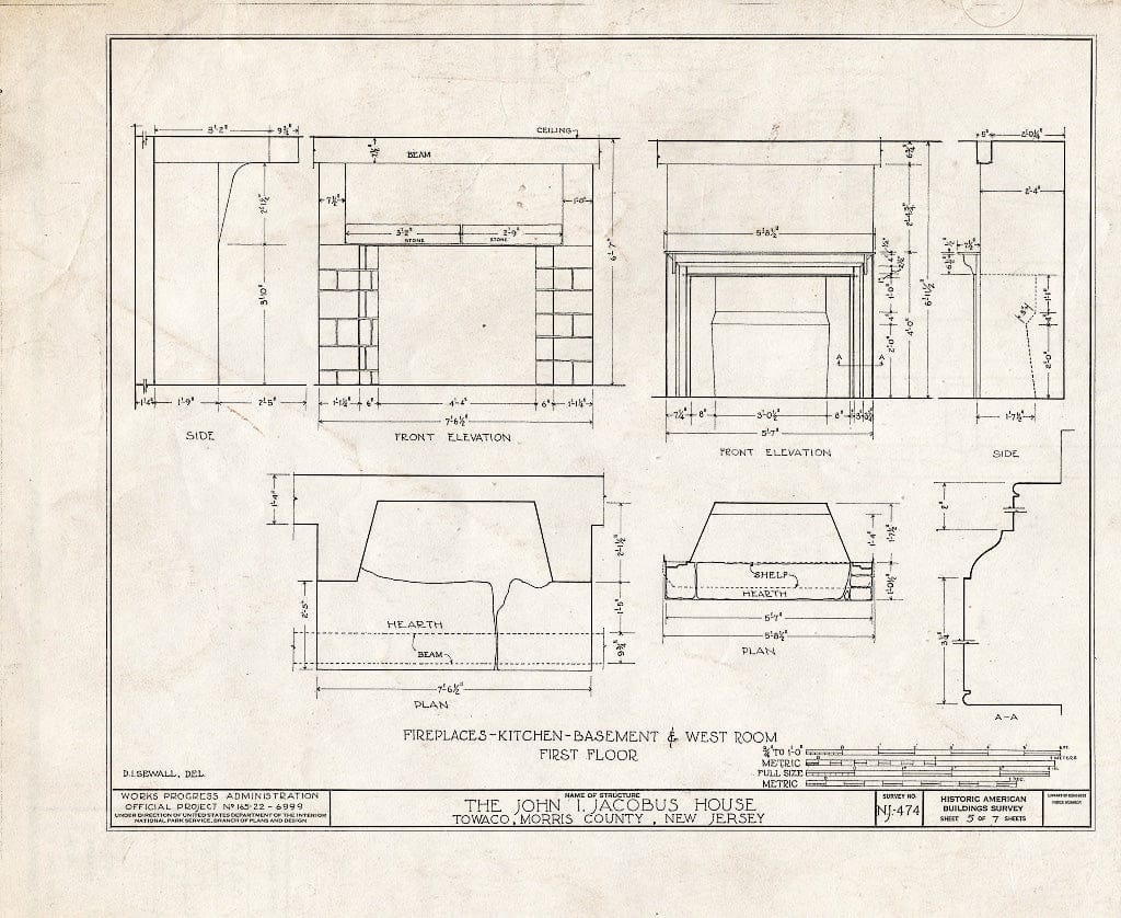 Blueprint HABS NJ,14-TOWA.V,1- (Sheet 5 of 7) - John T. Jacobus House, Towaco, Morris County, NJ