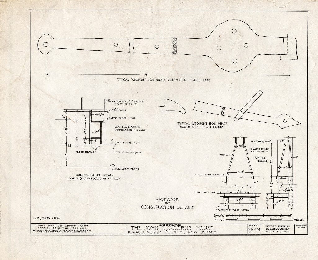 Blueprint HABS NJ,14-TOWA.V,1- (Sheet 7 of 7) - John T. Jacobus House, Towaco, Morris County, NJ