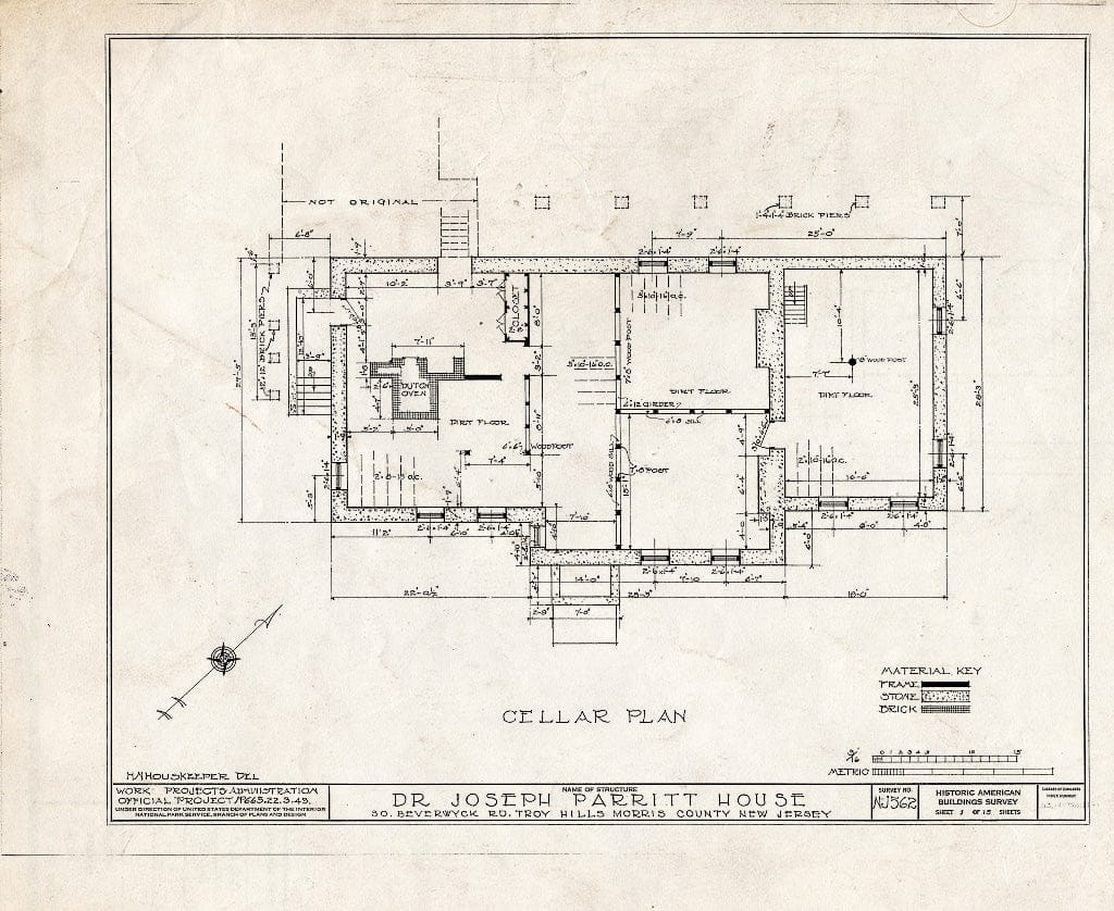 Blueprint HABS NJ,14-TROHI,1- (Sheet 1 of 15) - Dr. Joseph Parritt House, South Beverwyck Road, Troy Hills, Morris County, NJ
