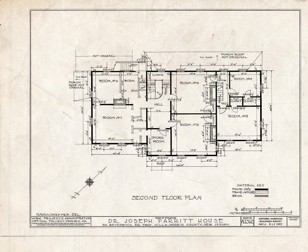 Blueprint HABS NJ,14-TROHI,1- (Sheet 3 of 15) - Dr. Joseph Parritt House, South Beverwyck Road, Troy Hills, Morris County, NJ