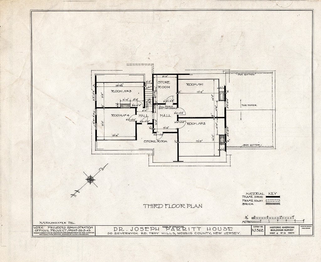 Blueprint HABS NJ,14-TROHI,1- (Sheet 4 of 15) - Dr. Joseph Parritt House, South Beverwyck Road, Troy Hills, Morris County, NJ