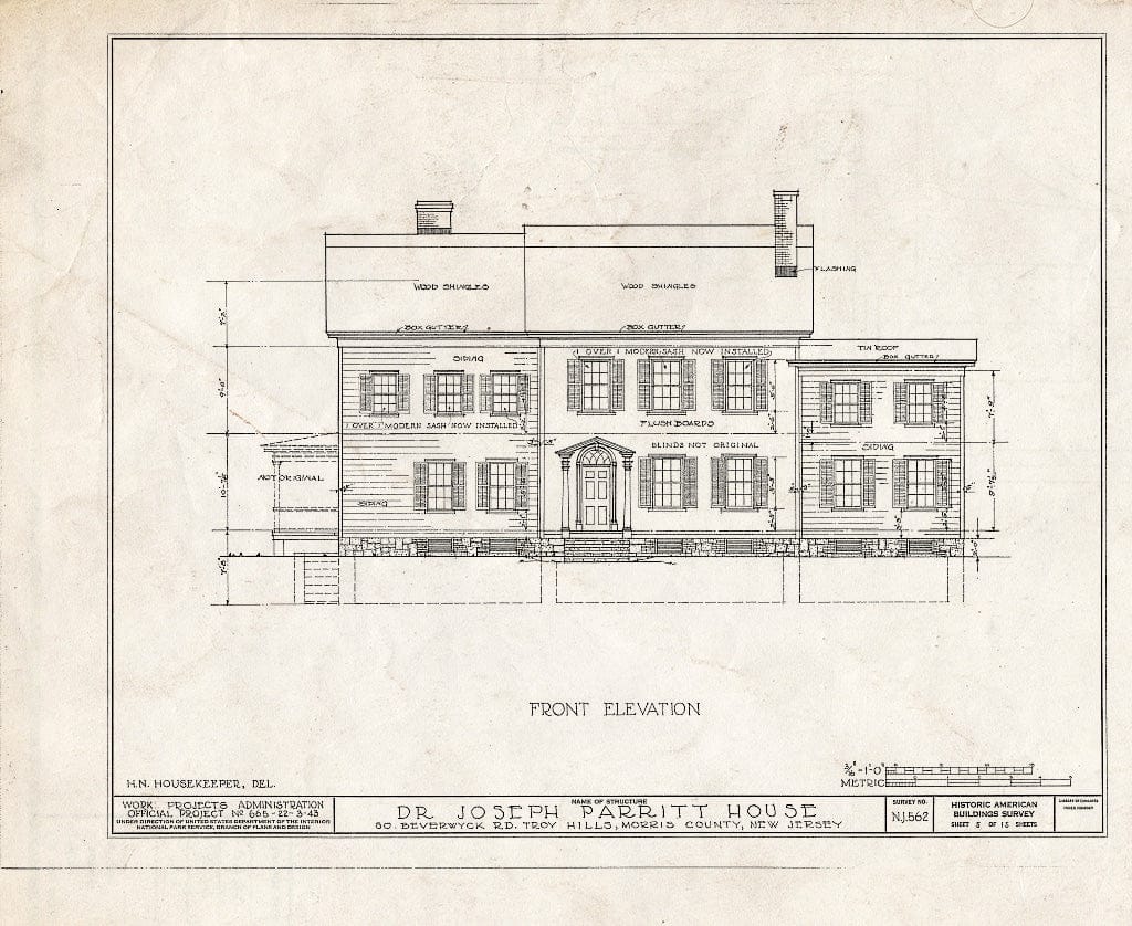 Blueprint HABS NJ,14-TROHI,1- (Sheet 5 of 15) - Dr. Joseph Parritt House, South Beverwyck Road, Troy Hills, Morris County, NJ