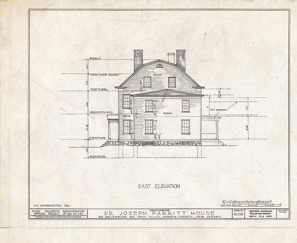 Blueprint HABS NJ,14-TROHI,1- (Sheet 6 of 15) - Dr. Joseph Parritt House, South Beverwyck Road, Troy Hills, Morris County, NJ