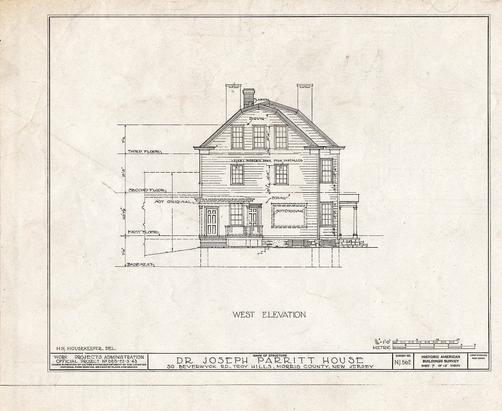 Blueprint HABS NJ,14-TROHI,1- (Sheet 7 of 15) - Dr. Joseph Parritt House, South Beverwyck Road, Troy Hills, Morris County, NJ