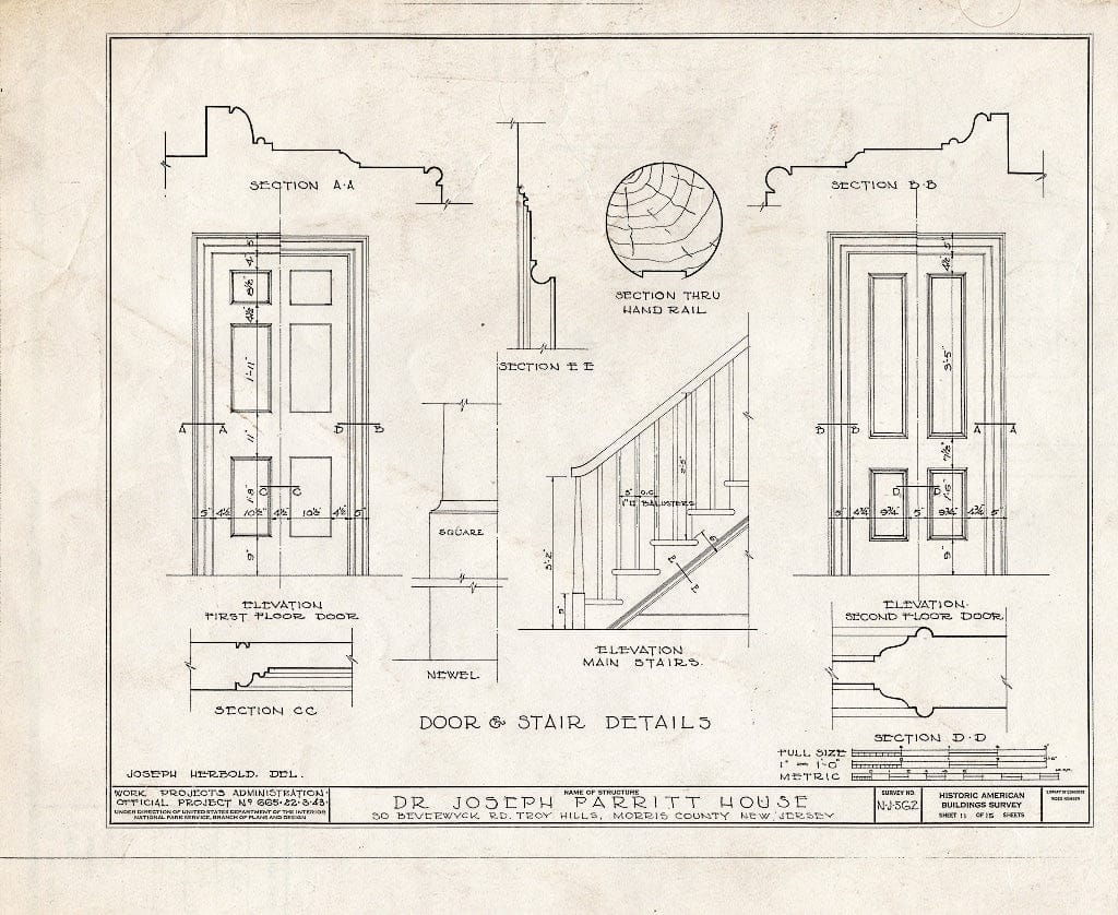 Blueprint HABS NJ,14-TROHI,1- (Sheet 11 of 15) - Dr. Joseph Parritt House, South Beverwyck Road, Troy Hills, Morris County, NJ
