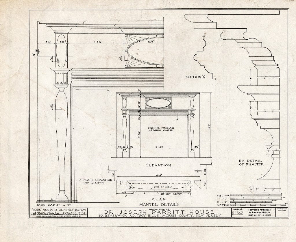 Blueprint HABS NJ,14-TROHI,1- (Sheet 13 of 15) - Dr. Joseph Parritt House, South Beverwyck Road, Troy Hills, Morris County, NJ