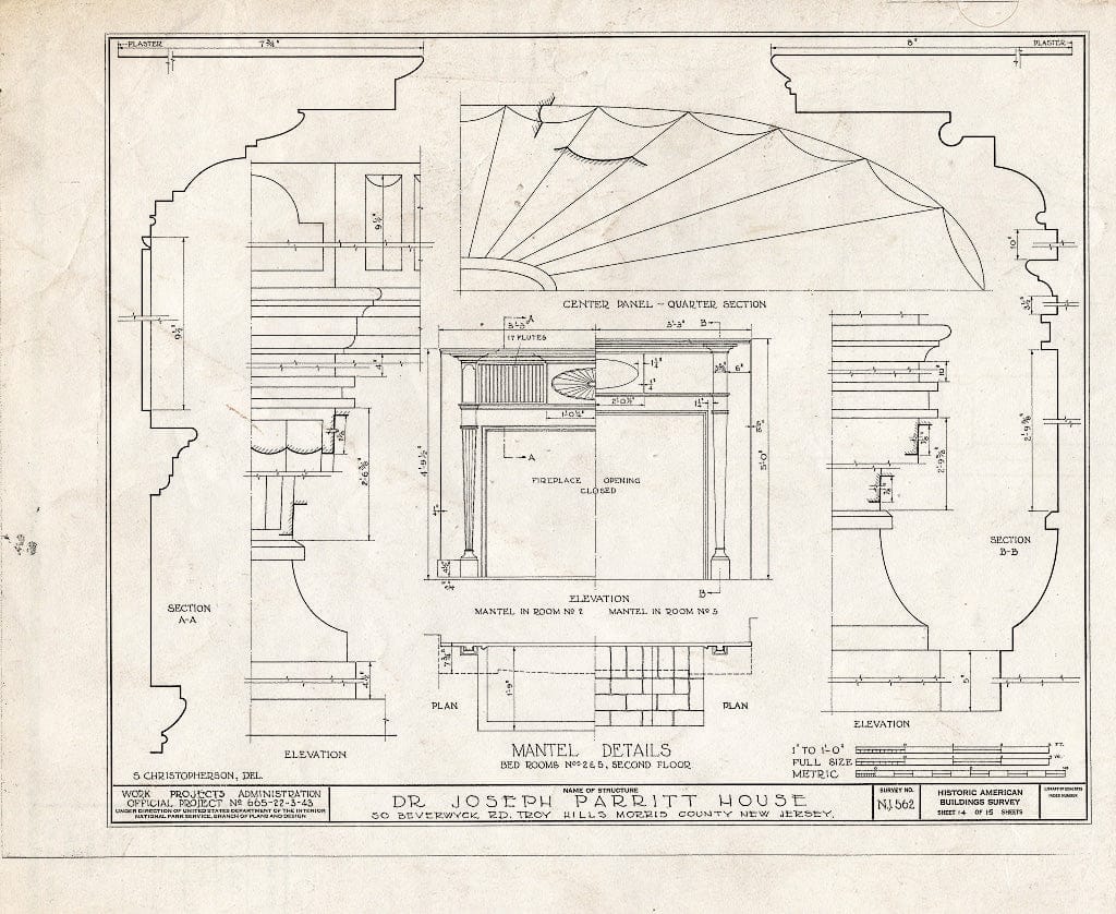 Blueprint HABS NJ,14-TROHI,1- (Sheet 14 of 15) - Dr. Joseph Parritt House, South Beverwyck Road, Troy Hills, Morris County, NJ