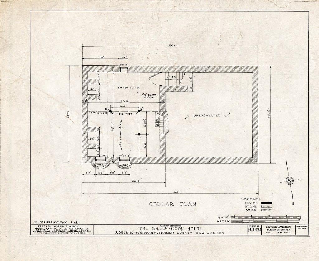 Blueprint HABS NJ,14-Whip.V,1- (Sheet 1 of 13) - Green-Cook House, Route 10, Whippany, Morris County, NJ