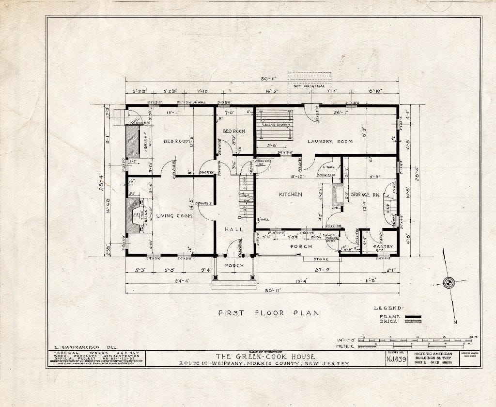 Blueprint HABS NJ,14-Whip.V,1- (Sheet 2 of 13) - Green-Cook House, Route 10, Whippany, Morris County, NJ