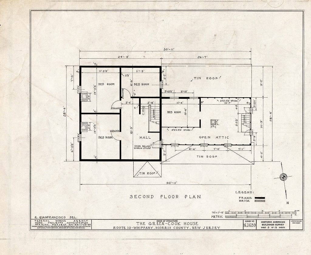 Blueprint HABS NJ,14-Whip.V,1- (Sheet 3 of 13) - Green-Cook House, Route 10, Whippany, Morris County, NJ