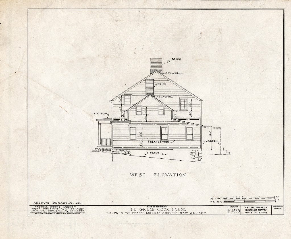Blueprint HABS NJ,14-Whip.V,1- (Sheet 5 of 13) - Green-Cook House, Route 10, Whippany, Morris County, NJ