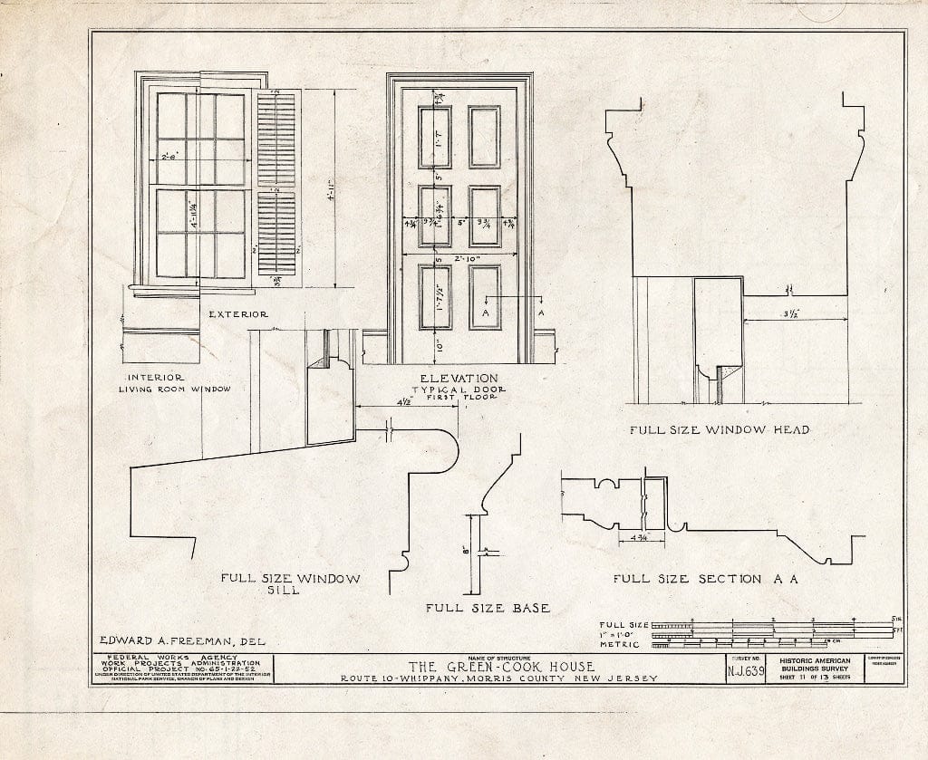 Blueprint HABS NJ,14-Whip.V,1- (Sheet 11 of 13) - Green-Cook House, Route 10, Whippany, Morris County, NJ
