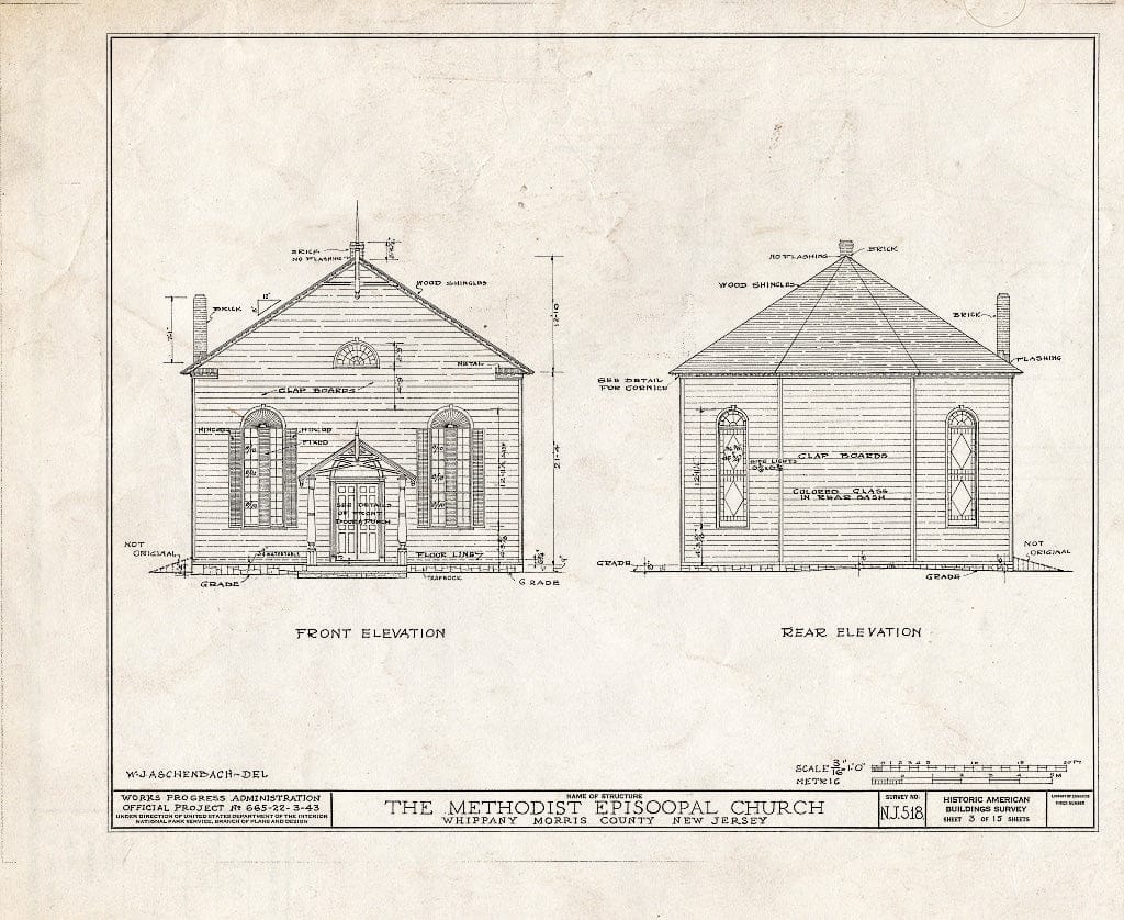 Blueprint HABS NJ,14-Whip,2- (Sheet 3 of 15) - Methodist Episcopal Church, Route 10, Troy Hills Road, Whippany, Morris County, NJ