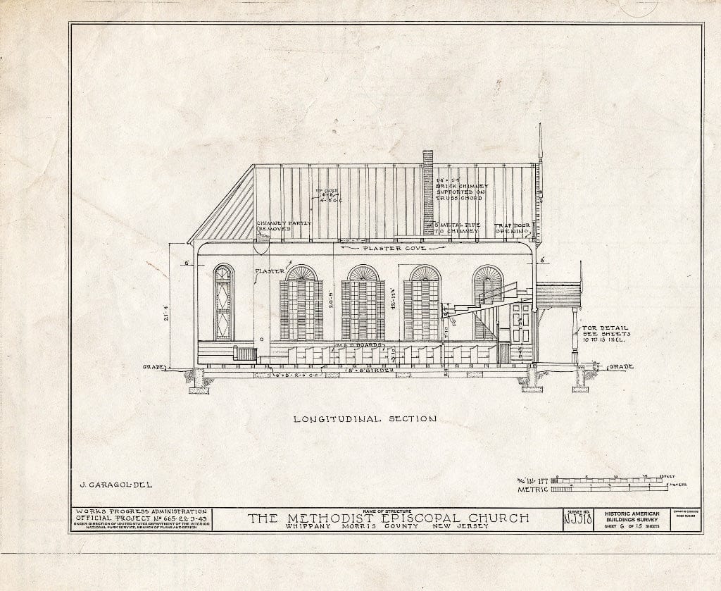 Blueprint HABS NJ,14-Whip,2- (Sheet 6 of 15) - Methodist Episcopal Church, Route 10, Troy Hills Road, Whippany, Morris County, NJ