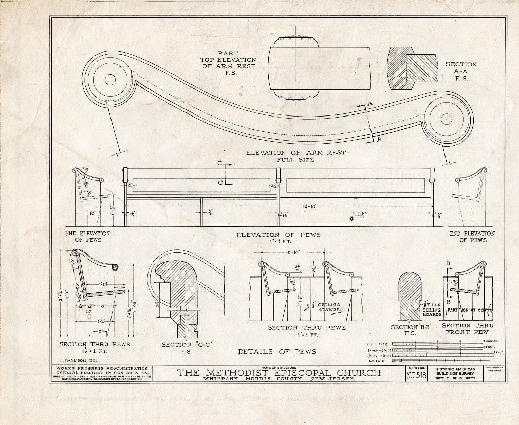 Blueprint HABS NJ,14-Whip,2- (Sheet 8 of 15) - Methodist Episcopal Church, Route 10, Troy Hills Road, Whippany, Morris County, NJ