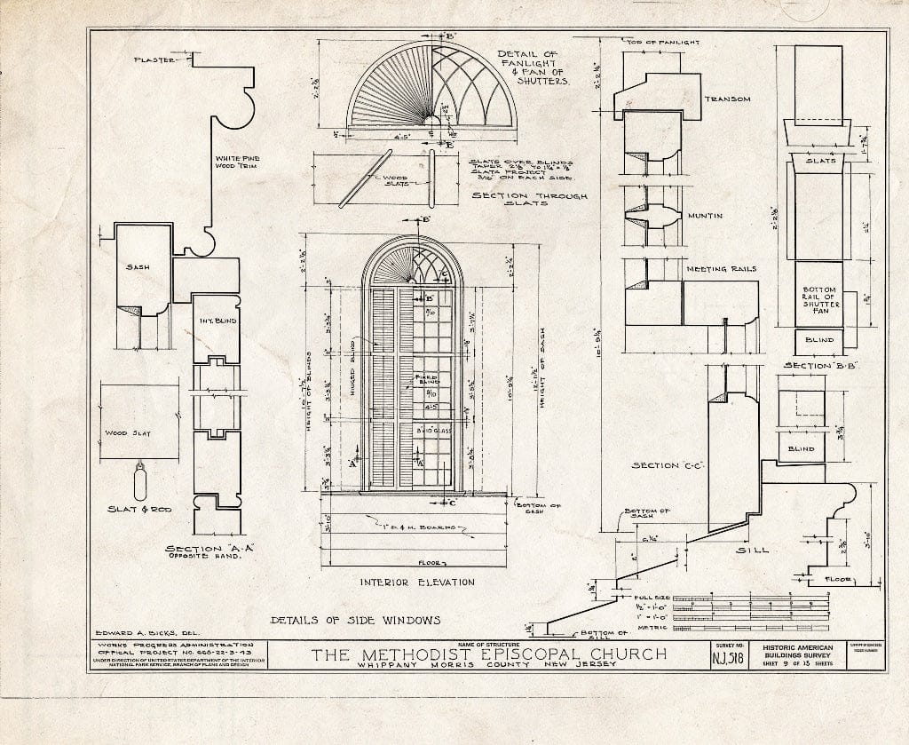 Blueprint HABS NJ,14-Whip,2- (Sheet 9 of 15) - Methodist Episcopal Church, Route 10, Troy Hills Road, Whippany, Morris County, NJ