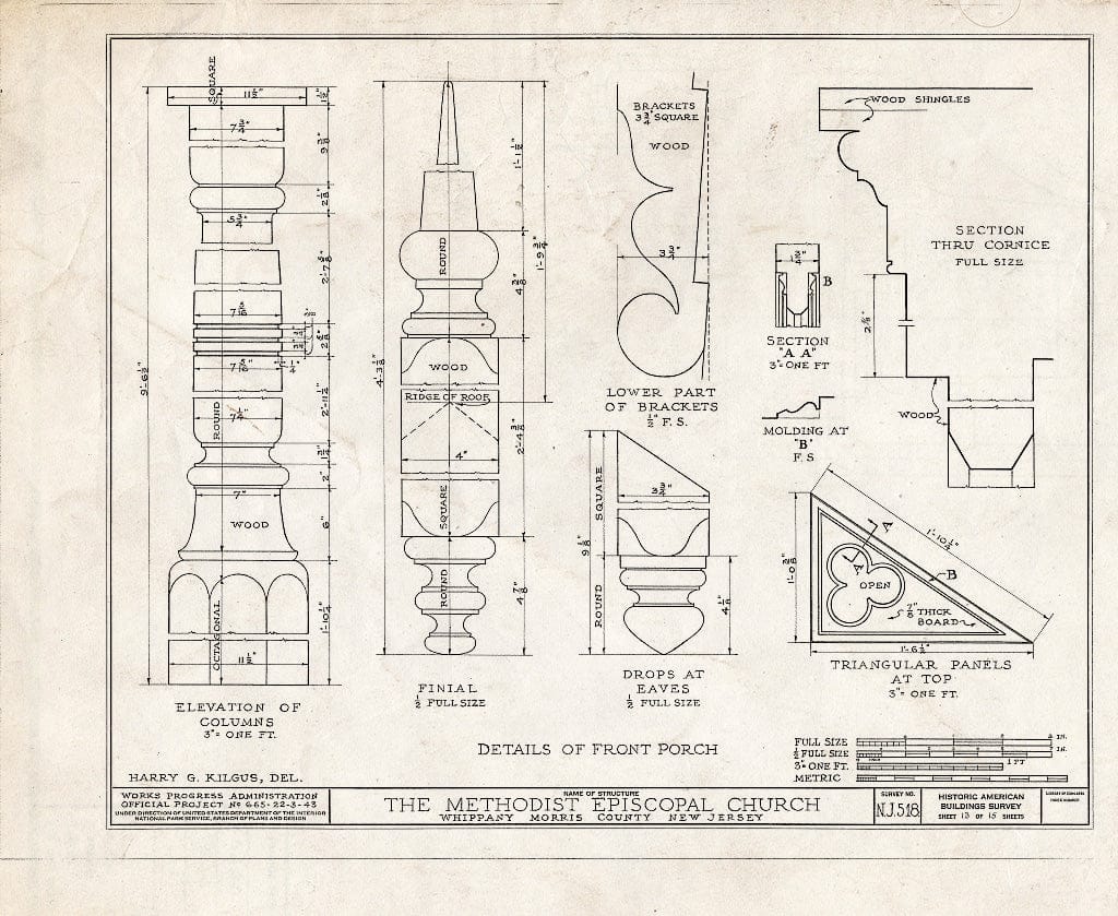Blueprint HABS NJ,14-Whip,2- (Sheet 13 of 15) - Methodist Episcopal Church, Route 10, Troy Hills Road, Whippany, Morris County, NJ