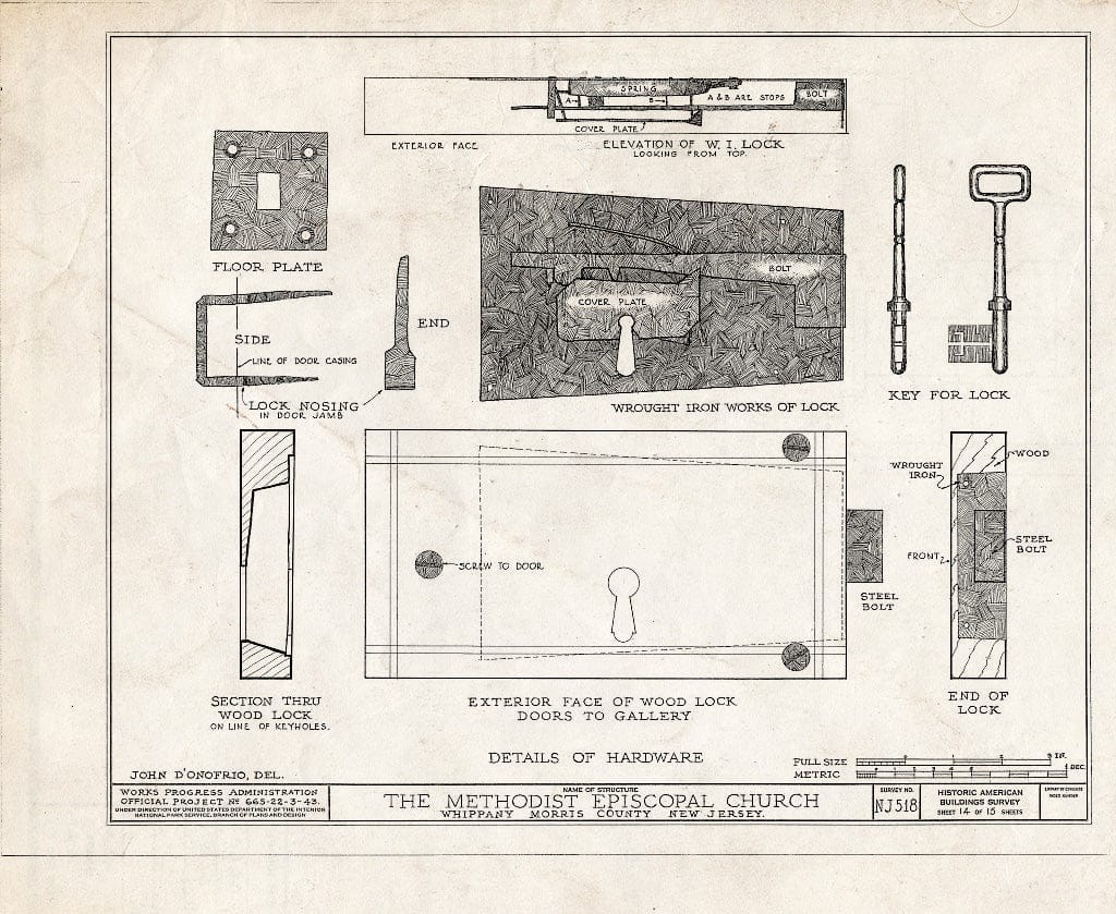 Blueprint HABS NJ,14-Whip,2- (Sheet 14 of 15) - Methodist Episcopal Church, Route 10, Troy Hills Road, Whippany, Morris County, NJ